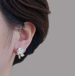 Flower Leaf Korean Zircon Earings For Women Girls Design Earring Jewelry - Golden