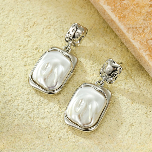 Elegant Korean Gold Foil Earrings with White Stone