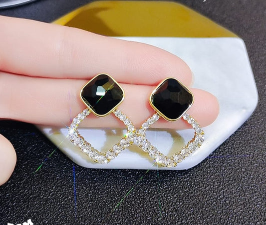 Zircon Korean Black Shiny Earing resin rhombus earrings earrings jewelry fashion for women